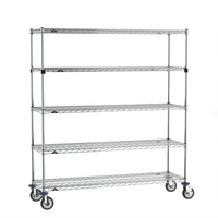 Metro Super Erecta 5-Tier Stem Caster Wire Shelving Cart, 60W x 18D x 68H, Chrome Plated
