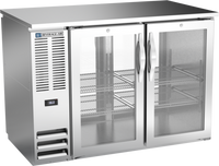 Beverage-Air Shallow-Depth Pass-Thru Back Bar Refrigerator, 48 Inch, 4 Glass Doors, Right-Mounted Self-Contained, 12.56 Cu. Ft.