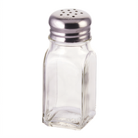 Winco 2 oz Square Glass Salt and Pepper Shaker with 18/0 Stainless Steel Mushroom Top