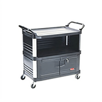 Xtra 3-Shelf Enclosed Plastic Bus Cart, Black, 300 lb Capacity