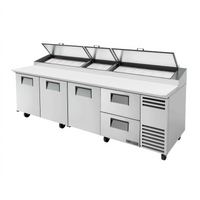 True 119-1/4-Inch Pizza Prep Table with 3 Solid Doors, 2 Drawers and Alternate Top, R290 Self-Contained Refrigeration