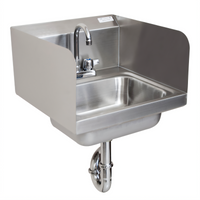 BK Resources Wall-Mount 304 Stainless Steel Hand Sink with 14 x 10 x 5 Inch Bowl, Faucet, Side Splashes and P-Trap