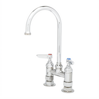 T&S Brass B-0325 4-Inch Adjustable Centers Deck Mount Mixing Faucet with 5 3/4-Inch Swivel Gooseneck Spout