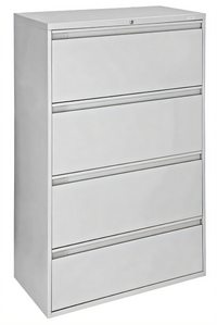 36-Inch Wide Light Gray Lateral File Cabinet with Four Drawers