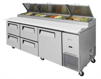 Turbo Air Super Deluxe 93-Inch Three-Section Pizza Prep Table with 1 Door and 4 Drawers