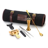 Barfly Essentials 7-Piece Gold-Plated Mixology Set with Waxed Canvas Roll