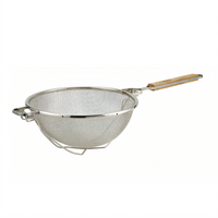 Winco 10-1/2 Inch Tinned Reinforced Double Mesh Strainer with Wood Handle