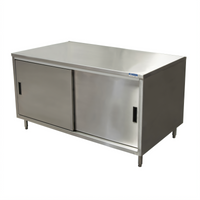 BK Resources Dual Access Chef Table Cabinet Base Enclosed Work Table with Sliding Doors on Both Sides, 48 x 30 x 34-3/4 Inches, 304 Stainless Steel