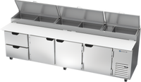 Beverage-Air DPD119HC-2 119-Inch Four-Section Pizza Top Refrigerated Prep Table with 2 Drawers and 3 Doors