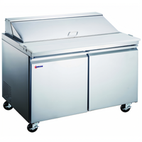 Omcan 60-Inch Mega Refrigerated Sandwich/Salad Prep Table, Two-Section, Rear-Mount Self-Contained, 15 Cu. Ft.