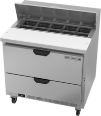 Beverage-Air SPED36HC-10-2 36-Inch 1-Section Sandwich Prep Table Refrigerator with 10-Pan Top and 2 Drawers