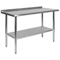 Flash Furniture 48-Inch x 24-Inch Stainless Steel Prep and Work Table with 1.5-Inch Backsplash and Undershelf