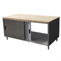 BK Resources Dual Access Chef Table with Cabinet Base, Sliding Doors, and Hard Maple Top, 72 x 30 Inches