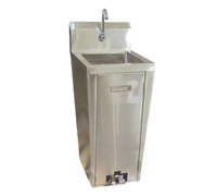 Hand Wash Pedestal Sink with Faucet and Foot Valves, 304 Stainless Steel