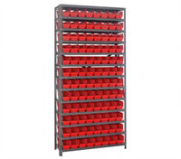 Quantum Heavy-Duty Stationary Wire Shelving Unit with 13 Shelves and 96 Bins, 36