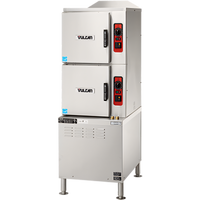 Vulcan ET Series Low Water Energy Electric Floor Steamer, 2 Compartments, 24-Inch Cabinet Base, 10-Pan Capacity