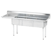 Advance Tabco Special Value Series 3-Compartment Fabricated Sink with Left Drainboard, 68-1/2 Inch