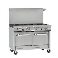 48-Inch Gas Restaurant Range with 8 Open Burners and 2 Space Saver Ovens