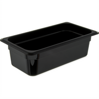 StorPlus High Heat 1/3 Size Plastic Food Pan, 4 Inch Deep, 3.8 Qt, Black, Easy-Lift Notch