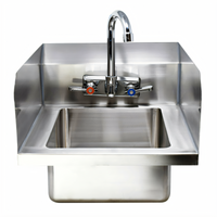 Wall-Mounted 18 Gauge 304 Stainless Steel Hand Sink with 10 x 14 x 5-Inch Bowl, Faucet, and Side Splashes