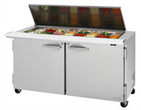 Turbo Air PRO Series 60-Inch Two-Section Mega Top Sandwich/Salad Prep Table with Flat Lid and 24-Pan Opening