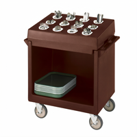 Cambro Tray & Dish Cart with 12-Compartment Cutlery Rack, Dark Brown