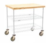 3-Tier Maple Top Demo Cart with 2 Wire Shelves, 48 x 24 x 34 Inches, White Epoxy Finish