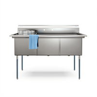 KoolMore 60-Inch 3-Compartment Stainless Steel Commercial Sink with Backsplash and Legs