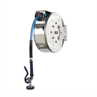 Enclosed Stainless Steel Retractable Hose Reel with 3/8 Inch x 30 Ft. Hose and Blue High-Flow Spray Valve