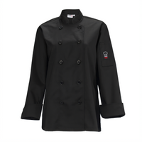 Women's Tapered Fit Double-Breasted Chef Jacket with Thermometer/Pen Pocket, Black, Small, 3/4 Sleeve