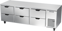 Beverage-Air 93-Inch Three-Section Undercounter Drawer Refrigerator, 29.7 Cu. Ft., 6 Drawers, Side-Mount Self-Contained