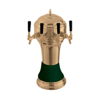Roma Single-Column Countertop Glycol-Cooled 4-Faucet Draft Beer Tower with Gold-Tone Brass Body and Green Ceramic Skirt