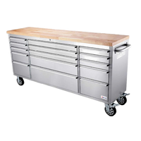 Omcan Mobile Stainless Steel Work Bench with Rubberized Wood Top and 15 Locking Drawers, 72 x 22 Inches