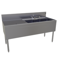 Glastender Three-Compartment Underbar Sink Unit with Left Drainboard and Deck-Mount Faucet, 60 Inch Wide x 24 Inch Deep