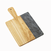 American Metalcraft Olive Wood and Black Marble Square Serving Peel with Handle, 10 x 9 Inches