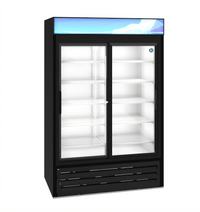 Hoshizaki 38.26 Cu. Ft. Two-Section Glass Door Merchandiser Refrigerator with Sliding Doors, Black