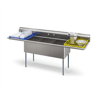 KoolMore 102-Inch Three-Compartment Commercial Sink with Dual Drainboards and Backsplash