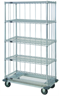 Quantum Mobile Wire Shelving Enclosure Cart with 5 Shelves, 60 x 18 x 81 Inches, Chrome Finish