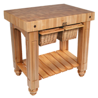 John Boos American Heritage Gathering Block II 36 x 24 x 36-Inch End Grain Maple Butcher Block Work Table with 2 Wicker Baskets