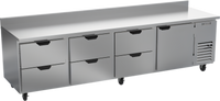 Beverage-Air 119-Inch Four-Section Worktop Refrigerator with 6 Drawers and 1 Door