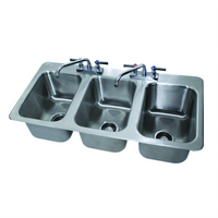 Advance Tabco Three-Compartment Drop-In Stainless Steel Sink with Faucets and Basket Drain, 10 x 14 x 10 Inch Bowls