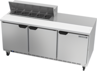 Beverage-Air 72-Inch Three-Section Sandwich Prep Table Refrigerator with 10 1/6-Size Pan Top