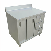 Omcan Stainless Steel Enclosed Work Table with Sliding Doors and 3 Drawers, 48 x 30 Inches
