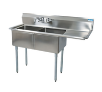 BK Resources Two Compartment Stainless Steel Sink with Right Drainboard and 18