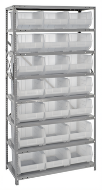 Quantum Heavy-Duty Wire Shelving Unit with 8 Shelves and 21 Clear Bins