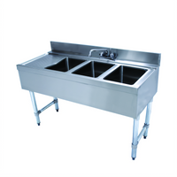 Advance Tabco Underbar Basics 48-Inch 3-Compartment Stainless Steel Bar Sink Unit with Left Drainboard and Deck-Mount Faucet