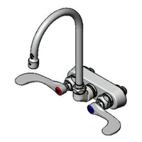 T&S Brass Wall-Mount Workboard Faucet with 4-Inch Centers, 5-3/4-Inch Swivel Gooseneck, Wrist Action Handles, and 1.5 GPM Aerator