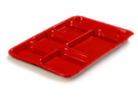 Right-Hand 6-Compartment Rectangular Tray, 14-3/8 x 10 Inches, Red Polypropylene