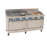 Comstock-Castle 72-Inch Gas Range with 10 Star Burners, 12-Inch Griddle and Two 31-Inch Ovens