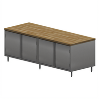 Dual-Access Chef Table with Hard Maple Top and Stainless Steel Cabinet Base, 96 x 30 x 34-3/4 Inches